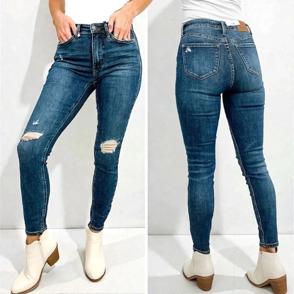 Judy Blue Mid Rise Distressed Slim Stretch Skinny Jeans Dark Wash – NWT